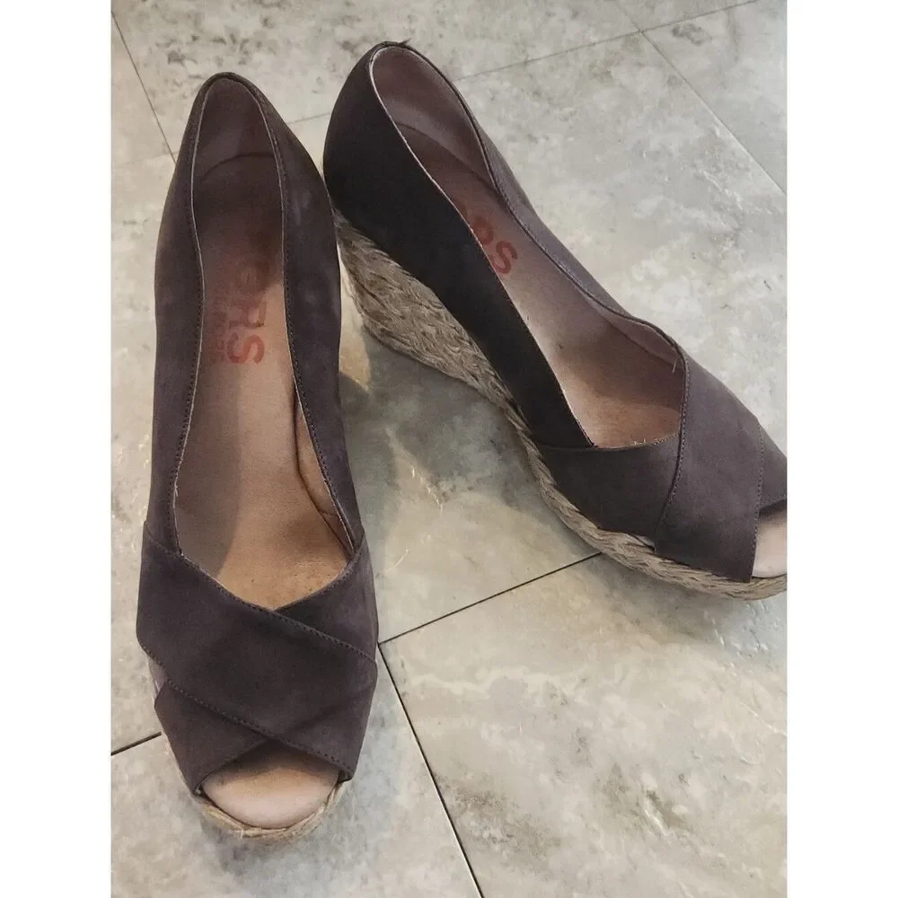 Michael Kors Brown Leather suede & Insole braided wedge heel sandal